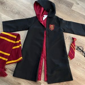 Pottery Barn Kids Black and Red Wizard Robe Costume with Gryffindor Scarf & Tie